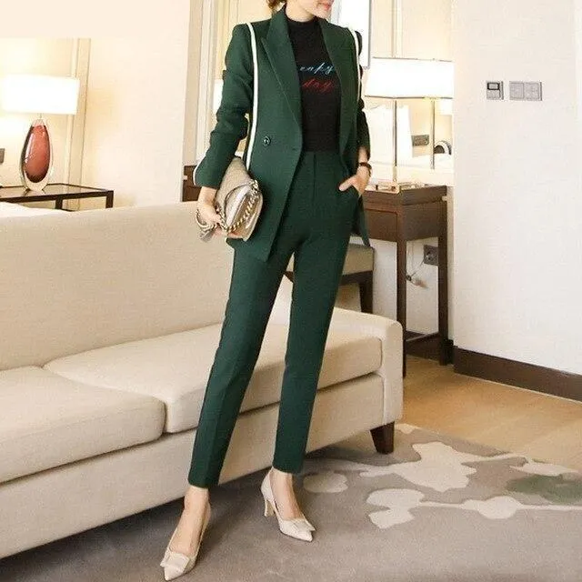 Spring Women's Patchwork Blazer Suit Jacket Pencil Pants