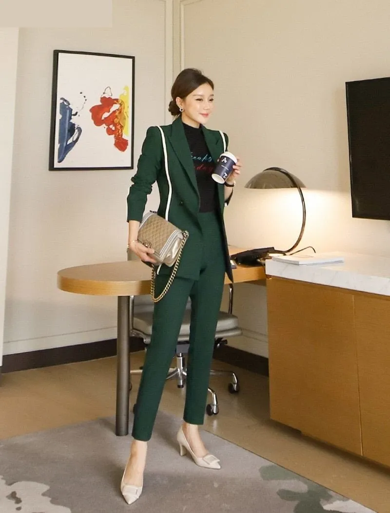 Spring Women's Patchwork Blazer Suit Jacket Pencil Pants