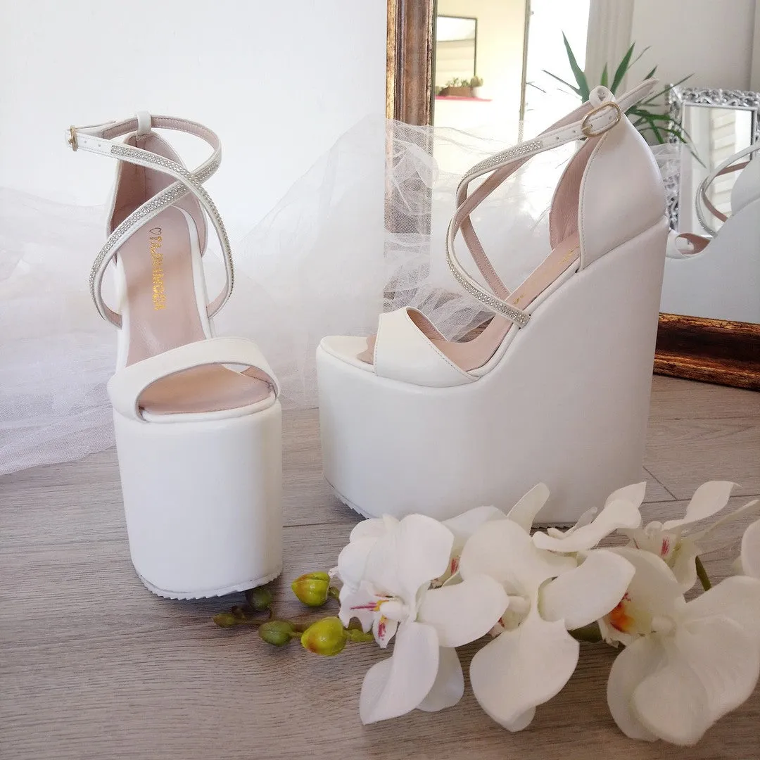 Strappy High Heel Wedding Wedge Shoes