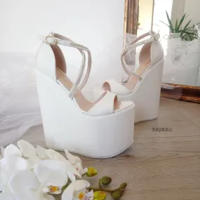 Strappy High Heel Wedding Wedge Shoes