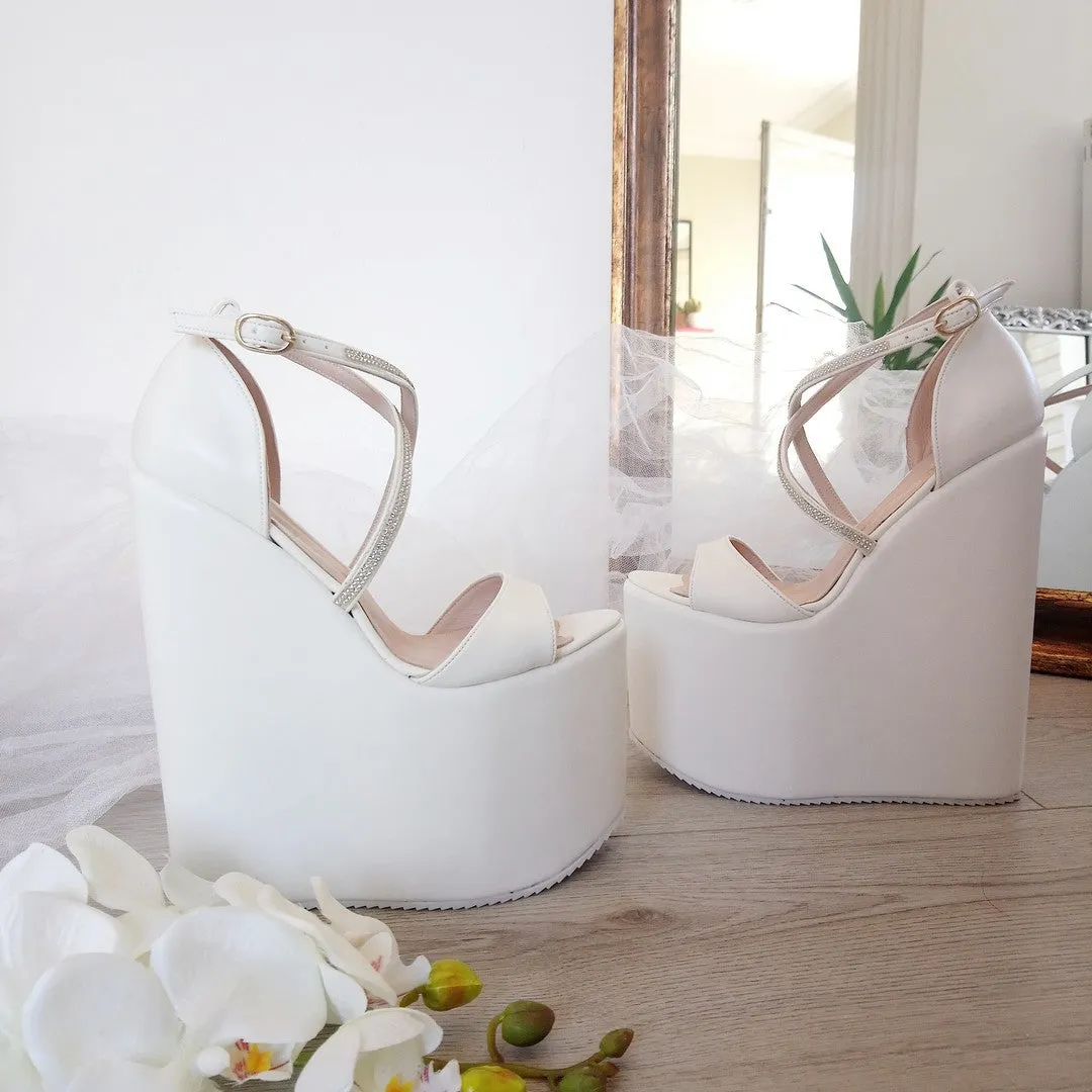 Strappy High Heel Wedding Wedge Shoes