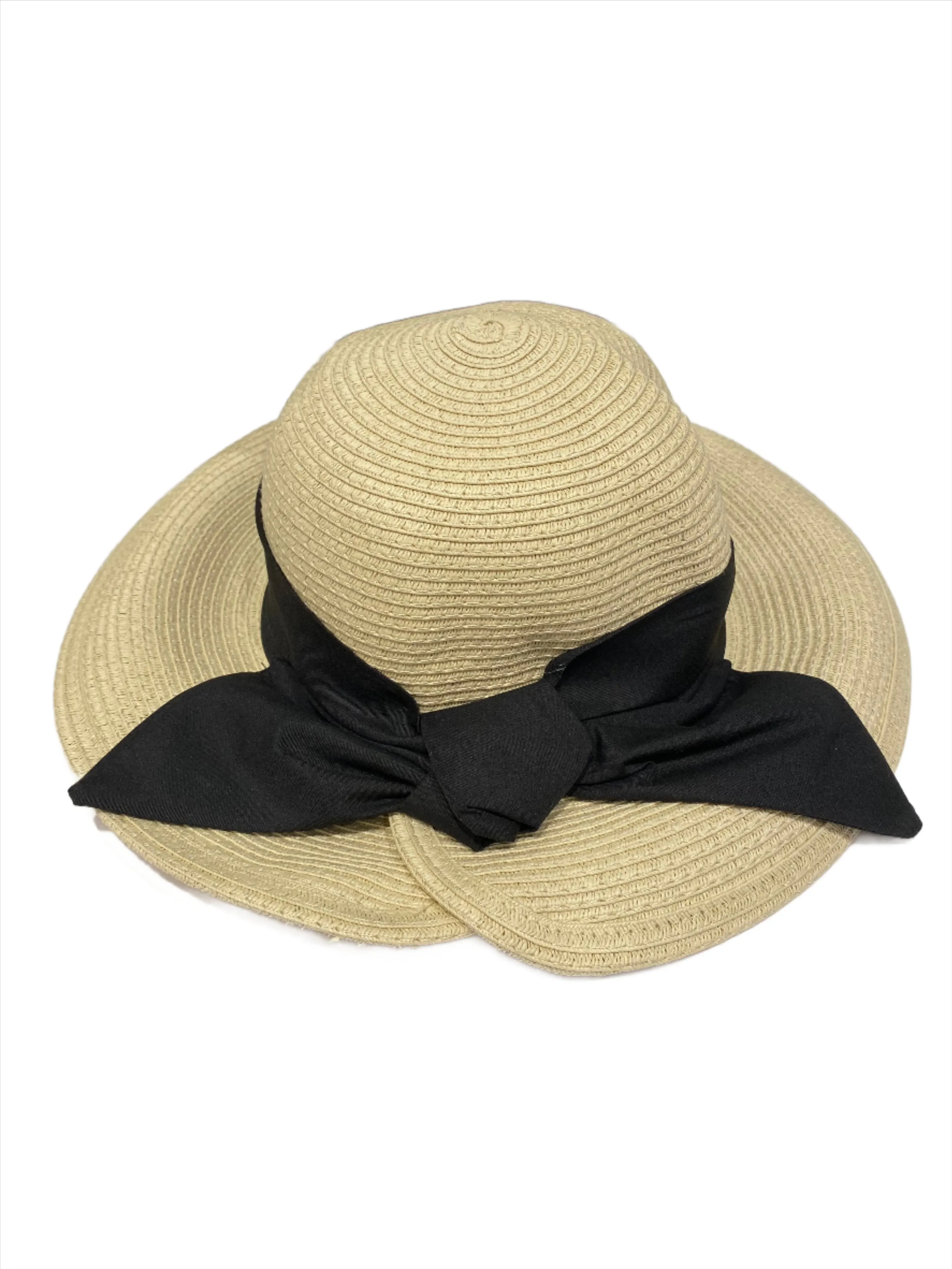 Straw cloche hat with bow