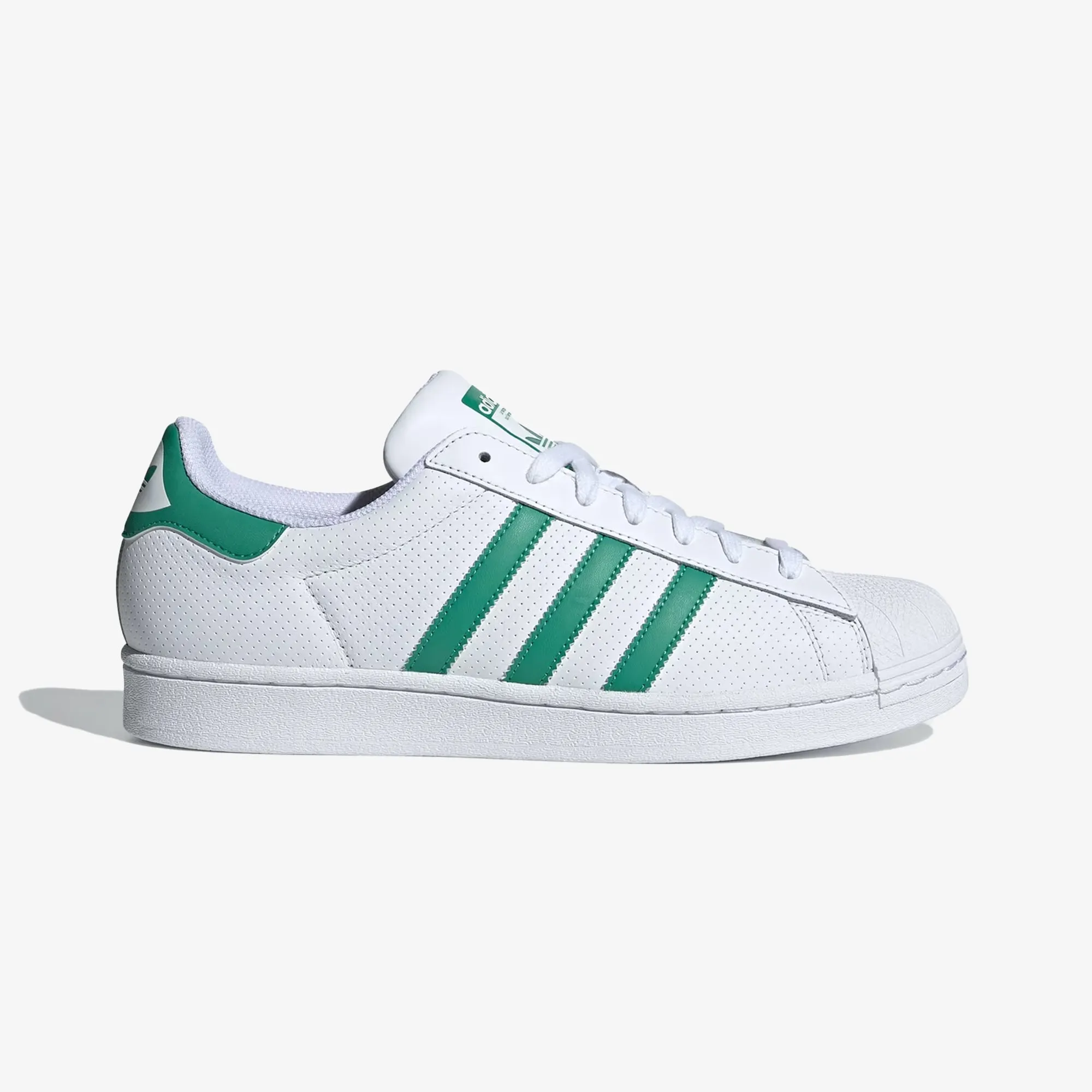 Superstar Shoes in Cloud White, Semi Court Green, and Off White