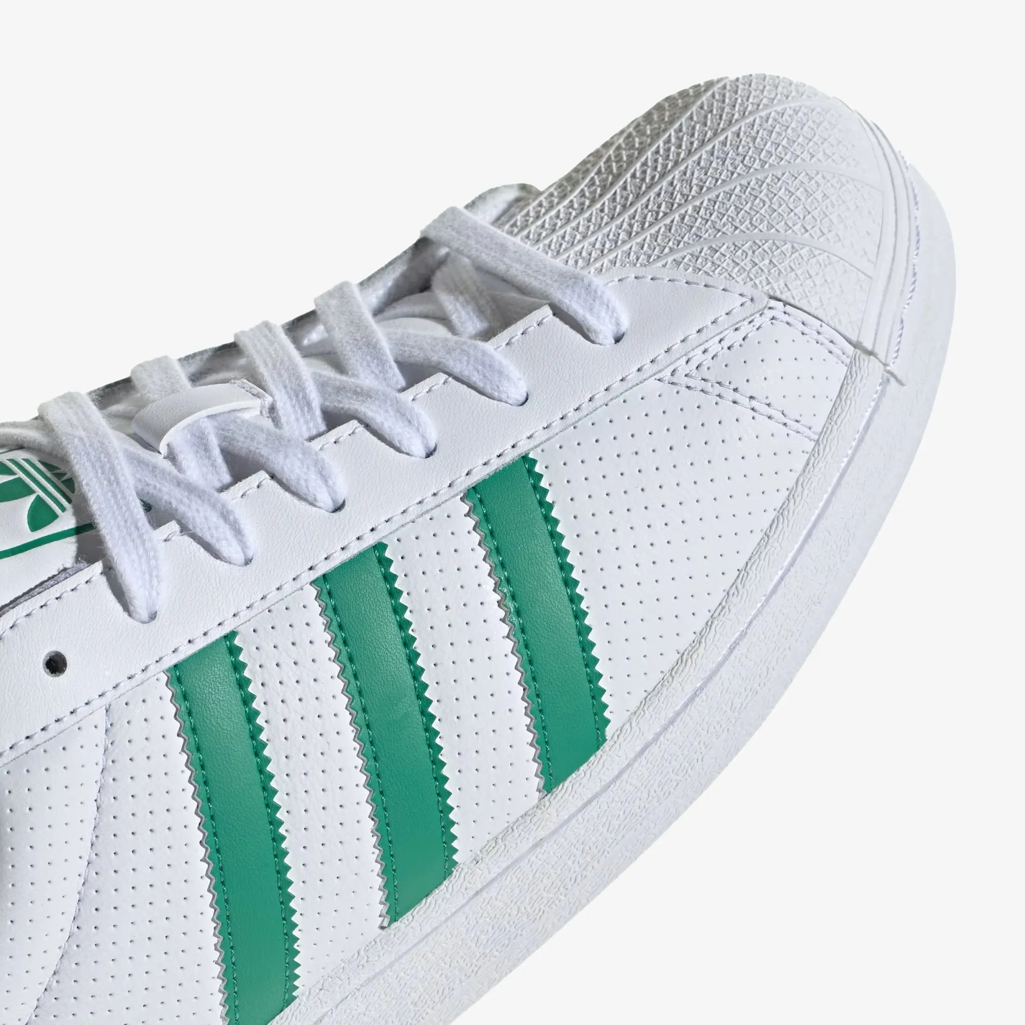 Superstar Shoes in Cloud White, Semi Court Green, and Off White