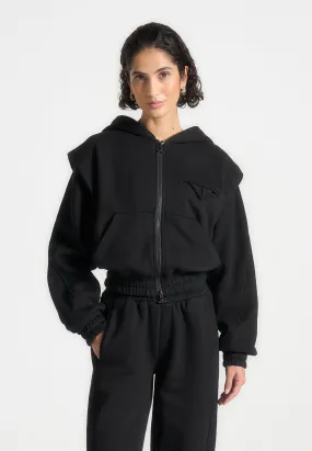 ternelle Wide Shoulder Zip Through Hoodie - Black