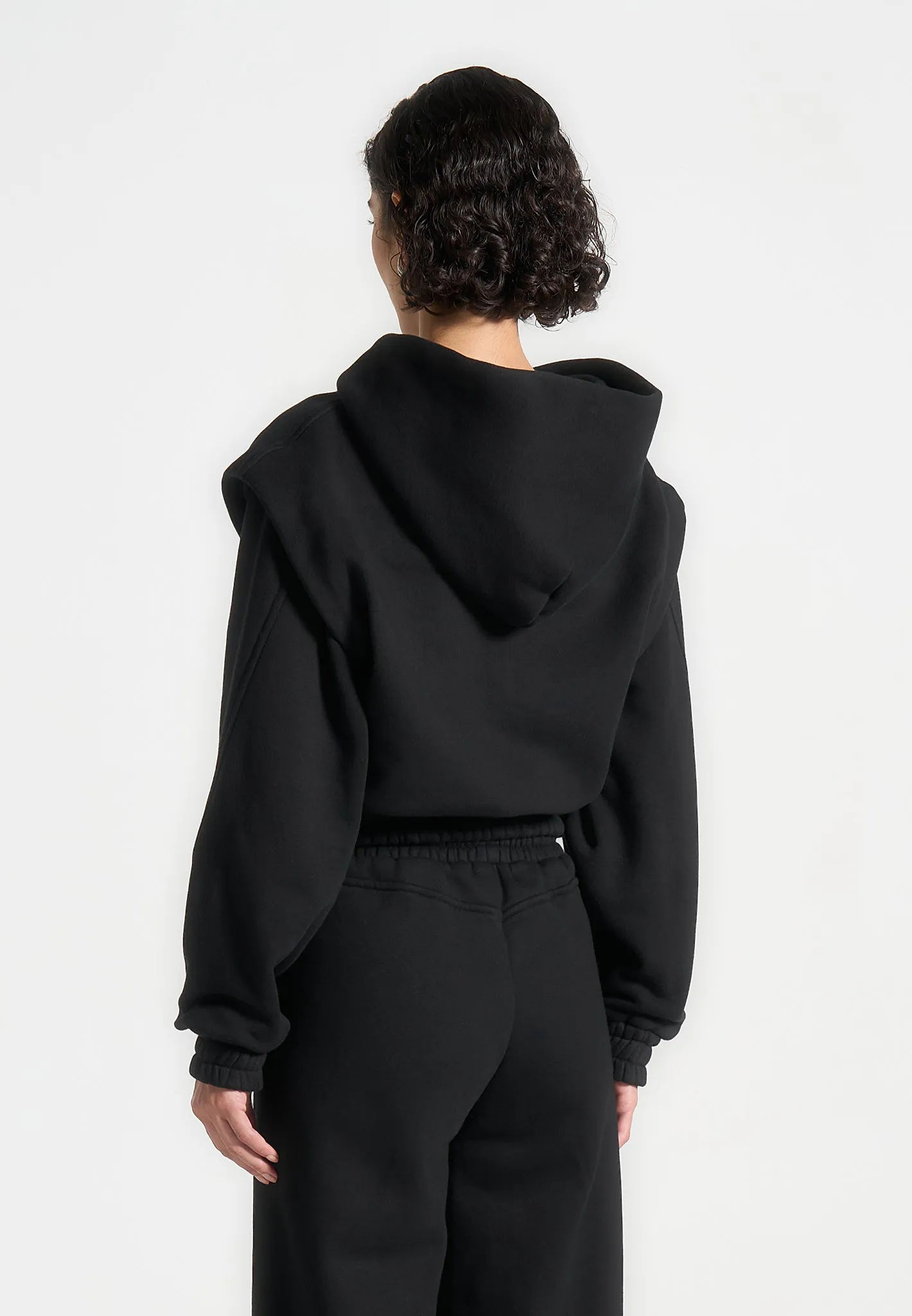 ternelle Wide Shoulder Zip Through Hoodie - Black