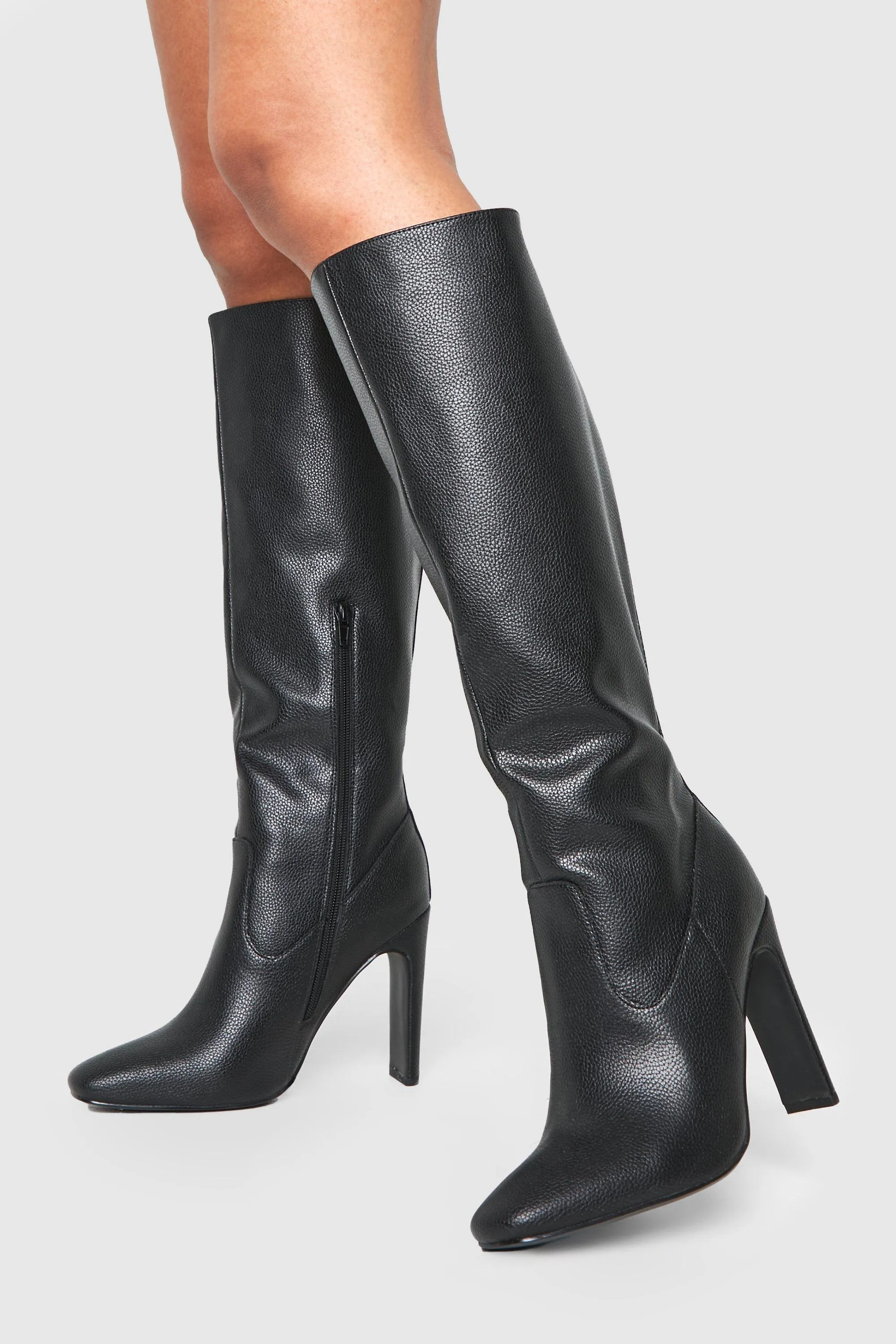 Textured Low Heel Pointed Knee High Boots