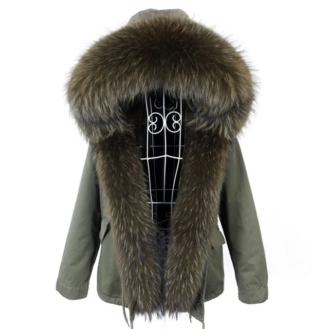 Thick Winter Jacket for Women with Slim Fit and Natural Raccoon Fur Collar