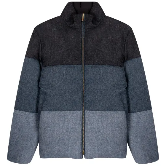 Thom Browne Reversible Navy Funnel Neck Jacket - Donegal Tweed & 4-Bar