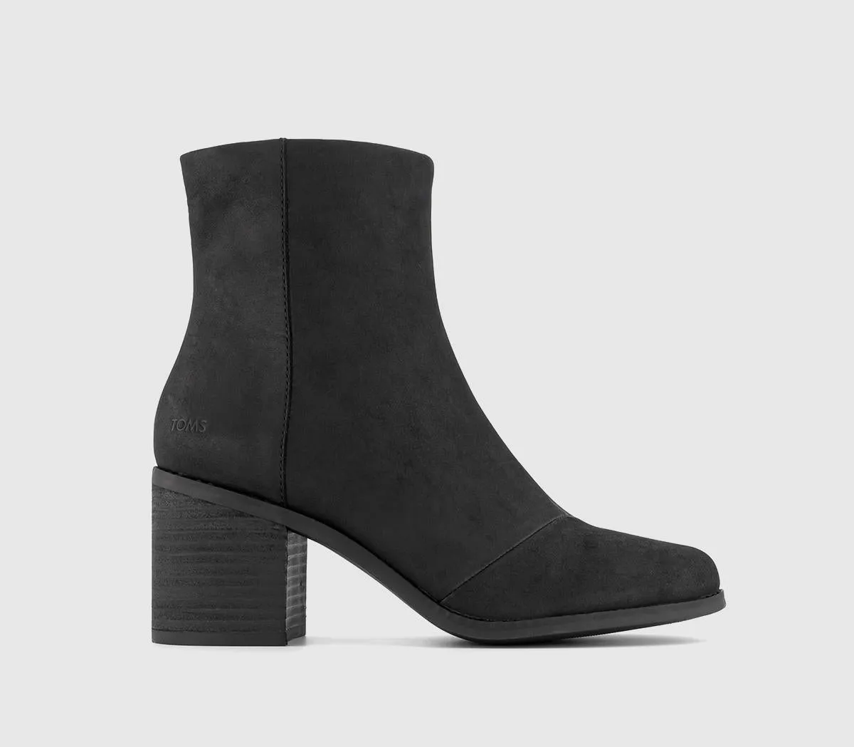 Toms Black Leather Heeled Boots for Women.