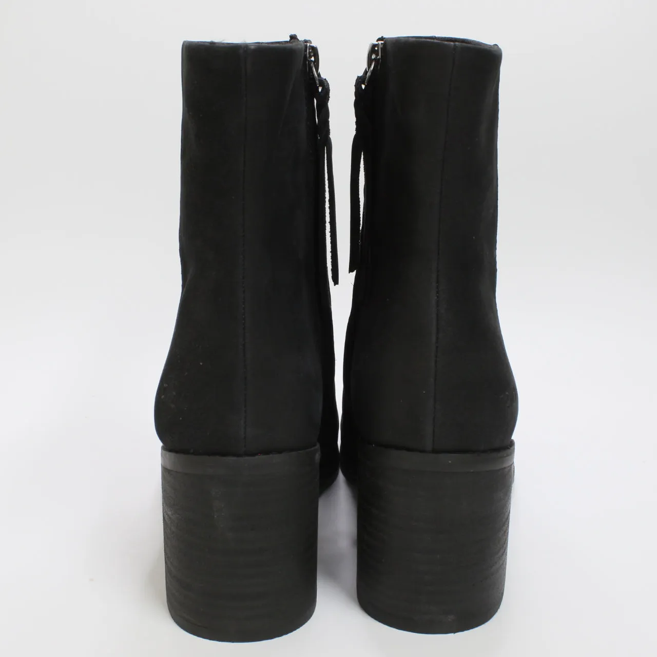 Toms Black Leather Heeled Boots for Women.