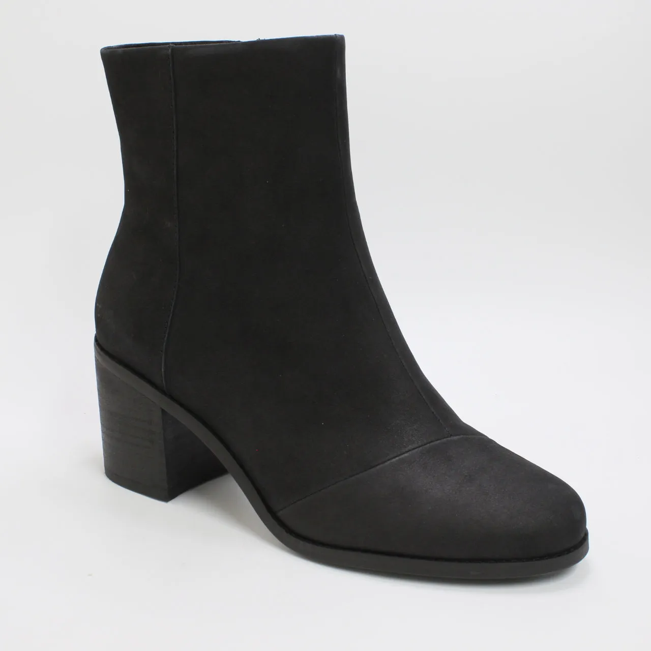 Toms Black Leather Heeled Boots for Women.