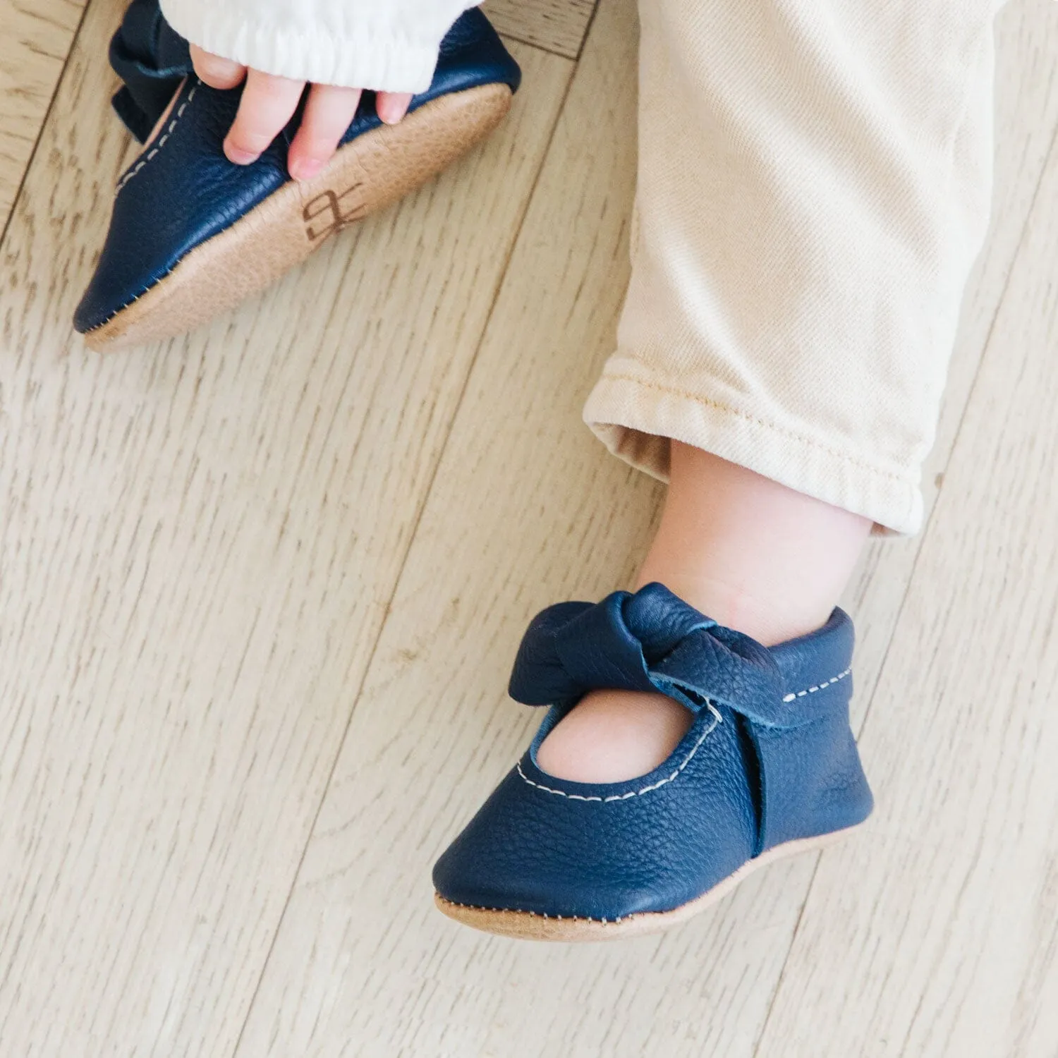 True Navy Bow Baby Shoe