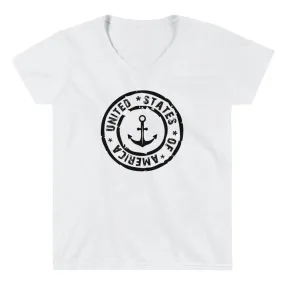 USA Design - Women's Casual V-Neck Shirt with Anchor Design