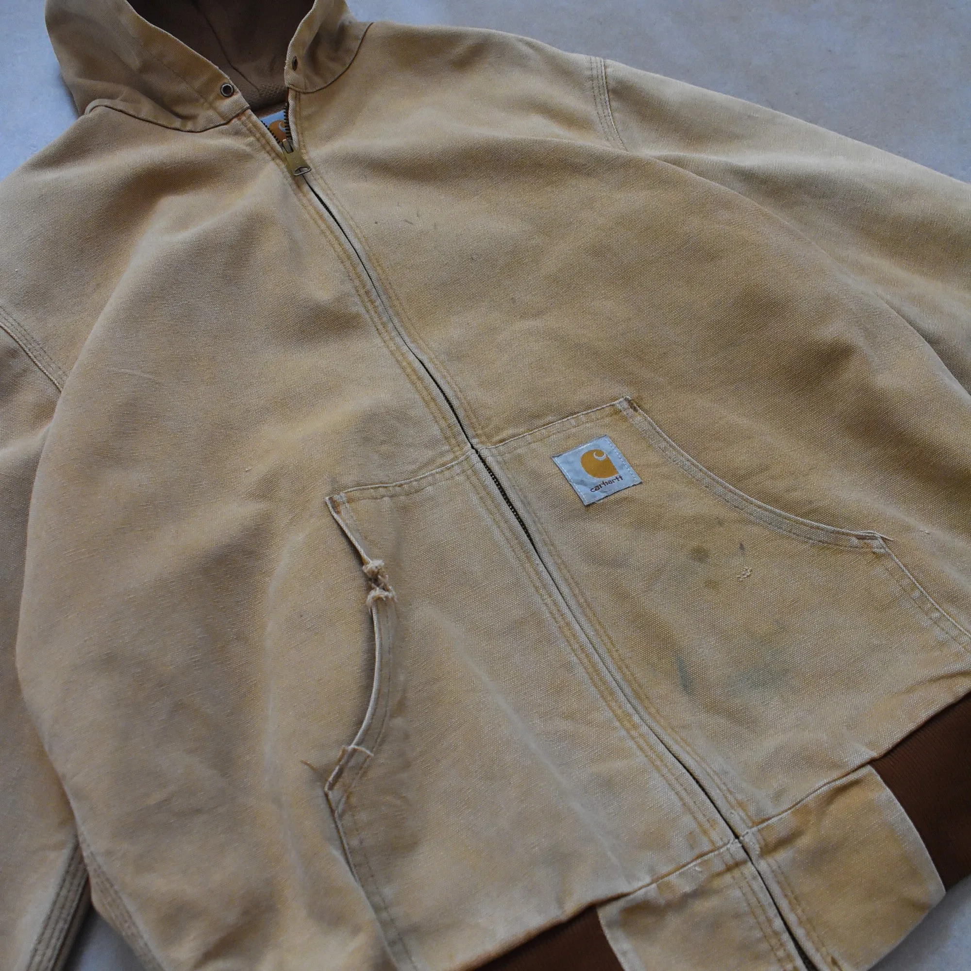 Vintage Carhartt Beige Active Hoodie Jacket - L