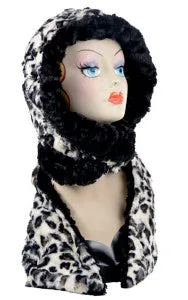 White Jaguar Faux Fur Hoody Scarf