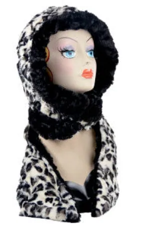 White Jaguar Faux Fur Hoody Scarf