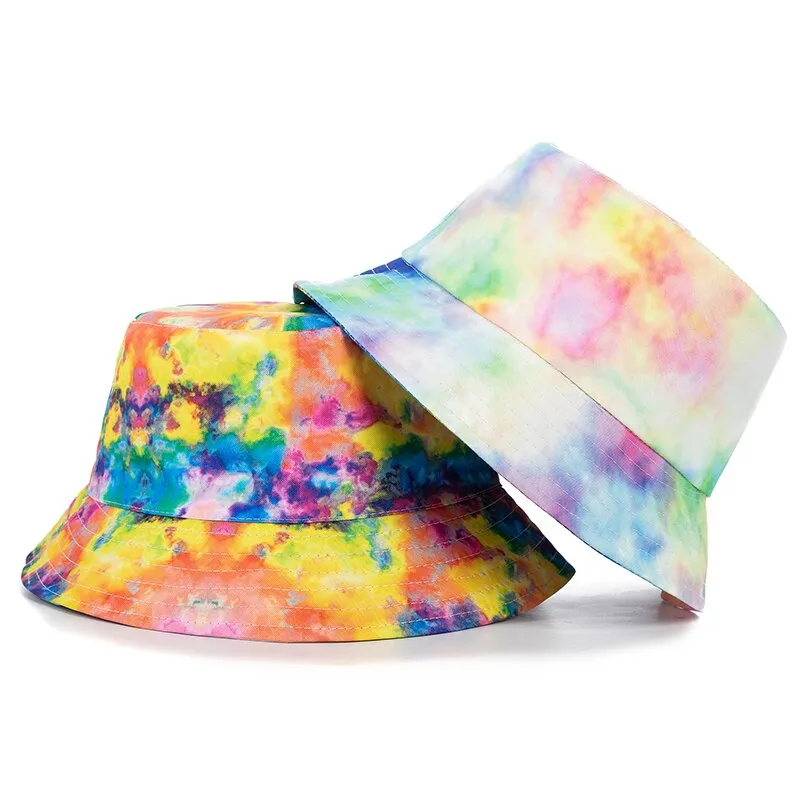 Women Bucket Hats Double-sided Wear Tie-Dye Printing Summer Women Cap