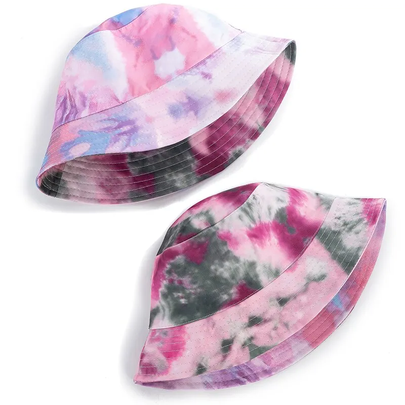 Women Bucket Hats Double-sided Wear Tie-Dye Printing Summer Women Cap