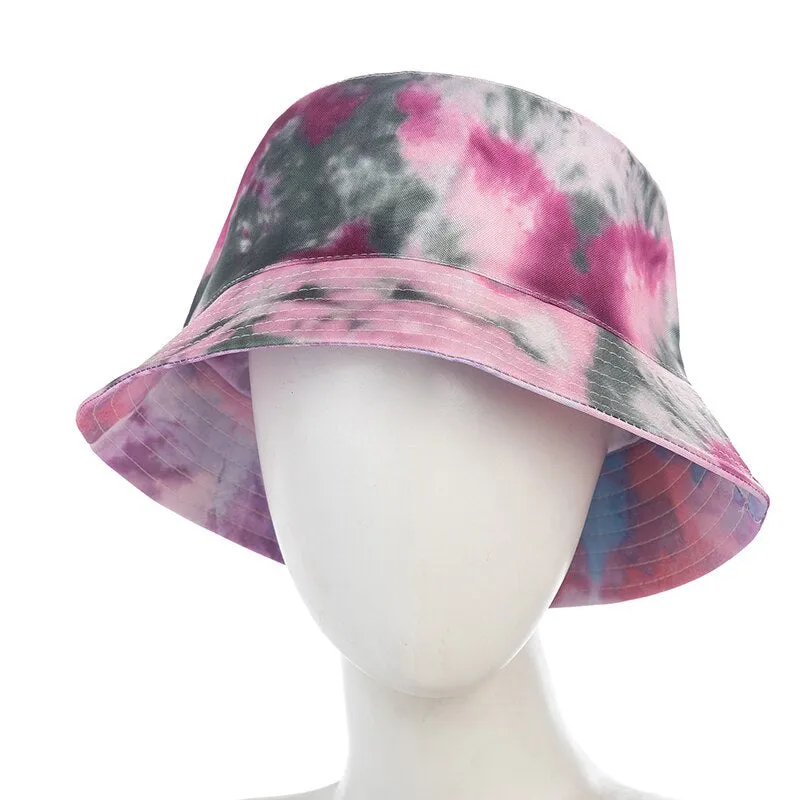 Women Bucket Hats Double-sided Wear Tie-Dye Printing Summer Women Cap