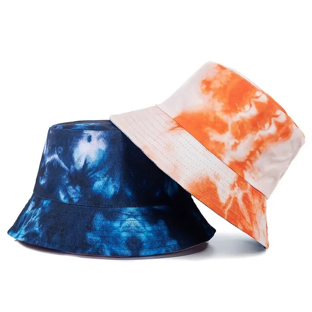 Women Bucket Hats Double-sided Wear Tie-Dye Printing Summer Women Cap