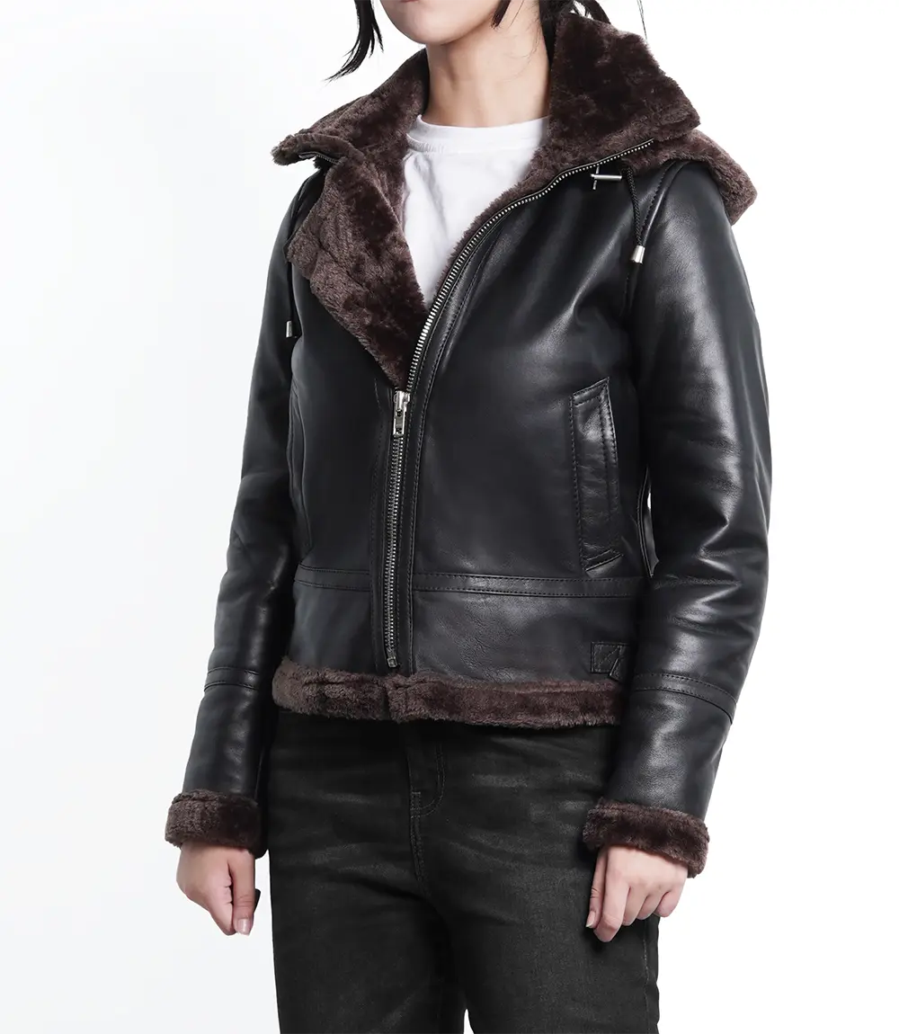 Women's Dark Brown B3 Bomber Aviator Shearling Leather Jacket