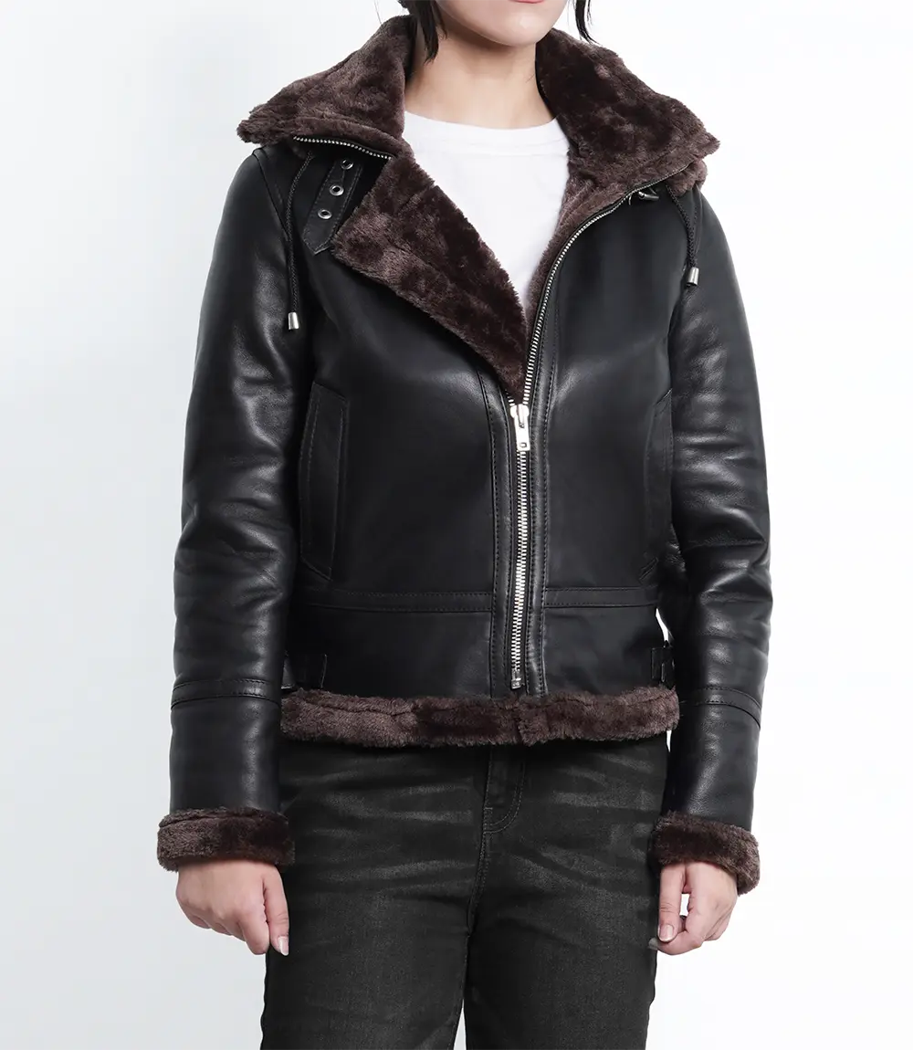 Women's Dark Brown B3 Bomber Aviator Shearling Leather Jacket