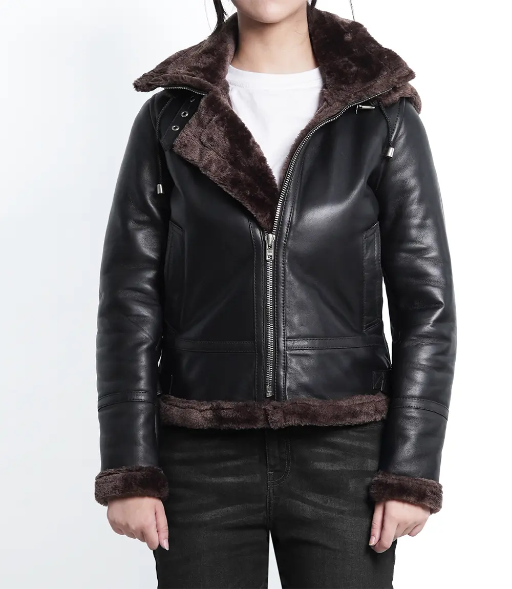 Women's Dark Brown B3 Bomber Aviator Shearling Leather Jacket