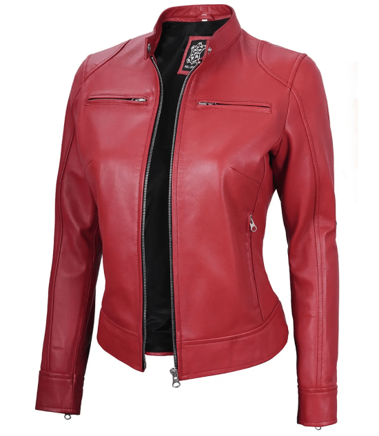 Women's Dodge Cafe Racer Red Leather Jacket