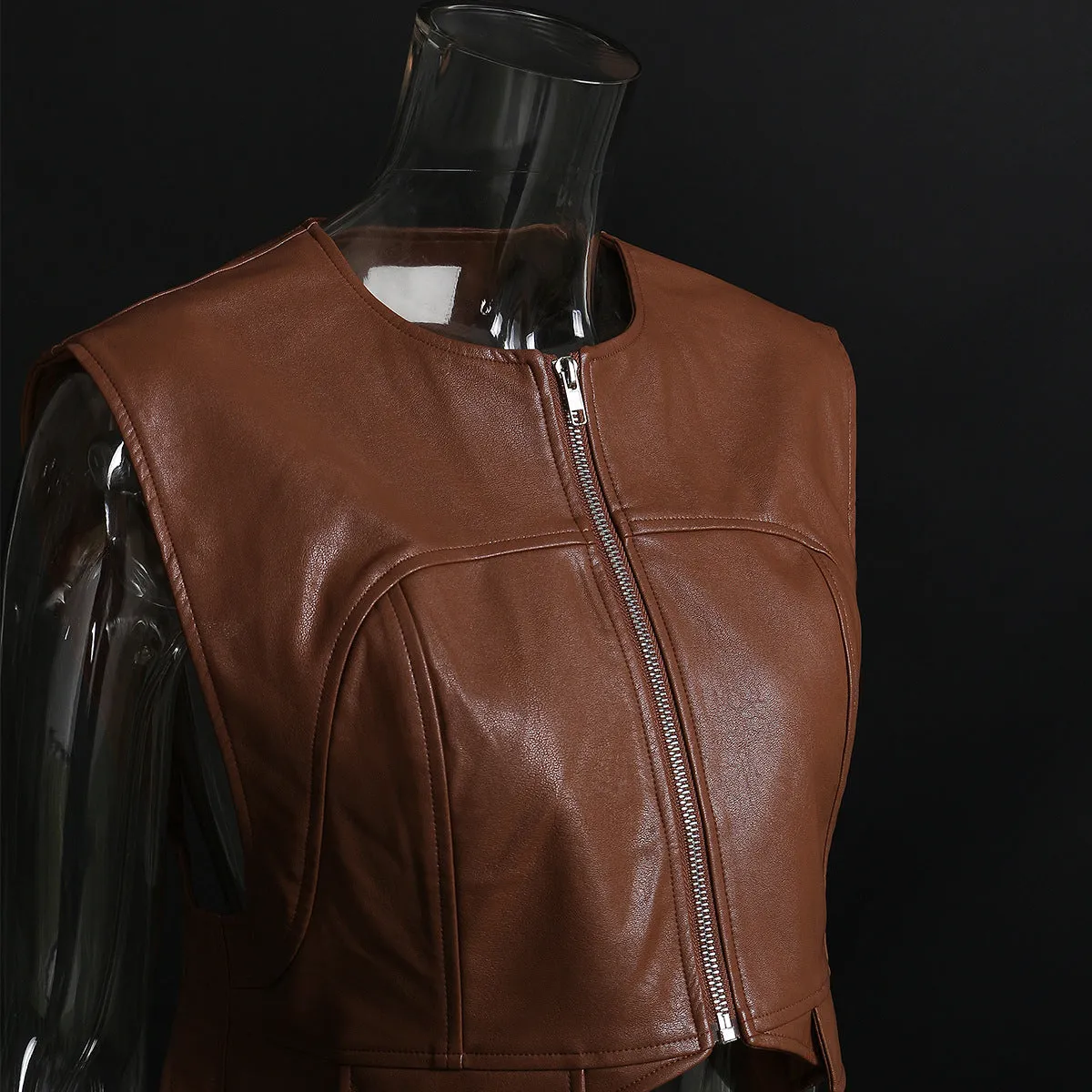 Womens Leather Mini Vest - Ashore Boutiques