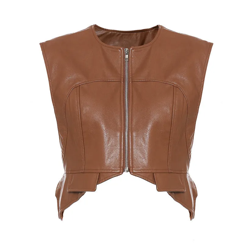 Womens Leather Mini Vest - Ashore Boutiques