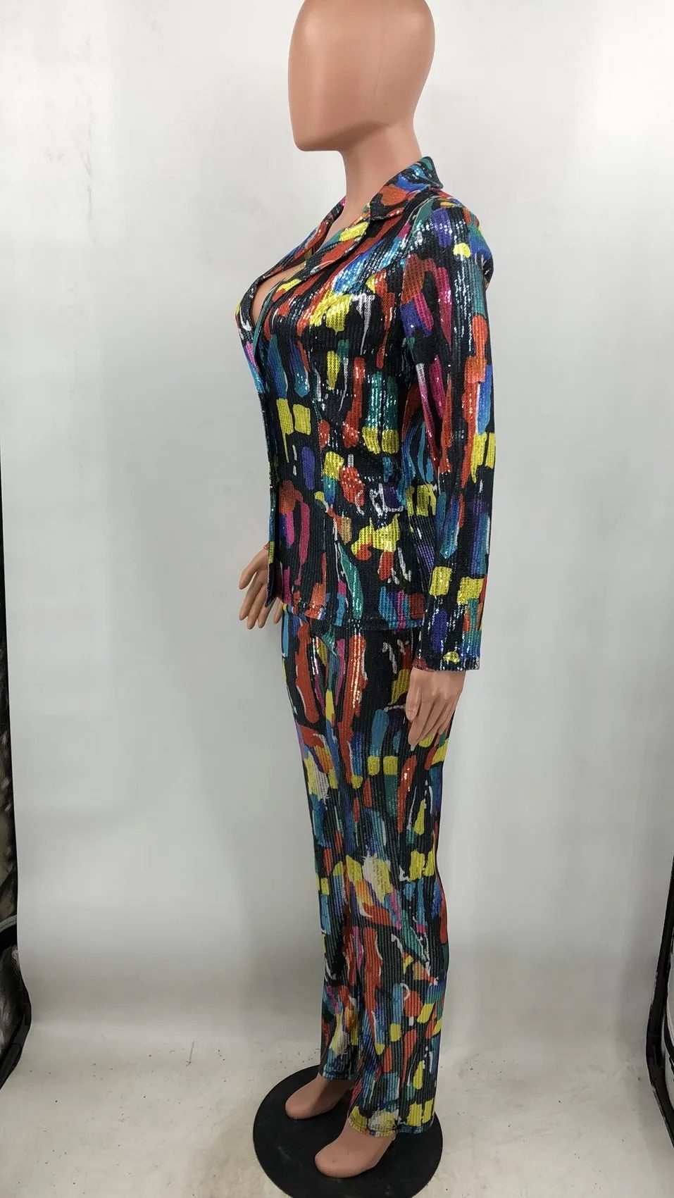 Women's Vibrant Print 2 Piece Blazer Jacket and Pencil Pants Set for Office