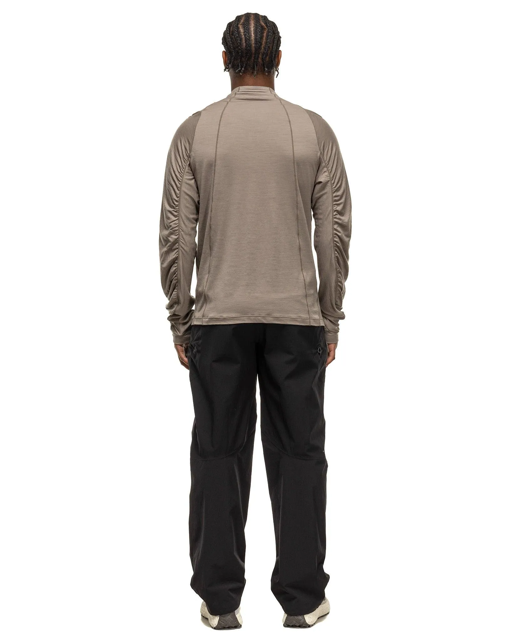 Wool Half Zip Long Sleeve T-Shirt - Grey Beige