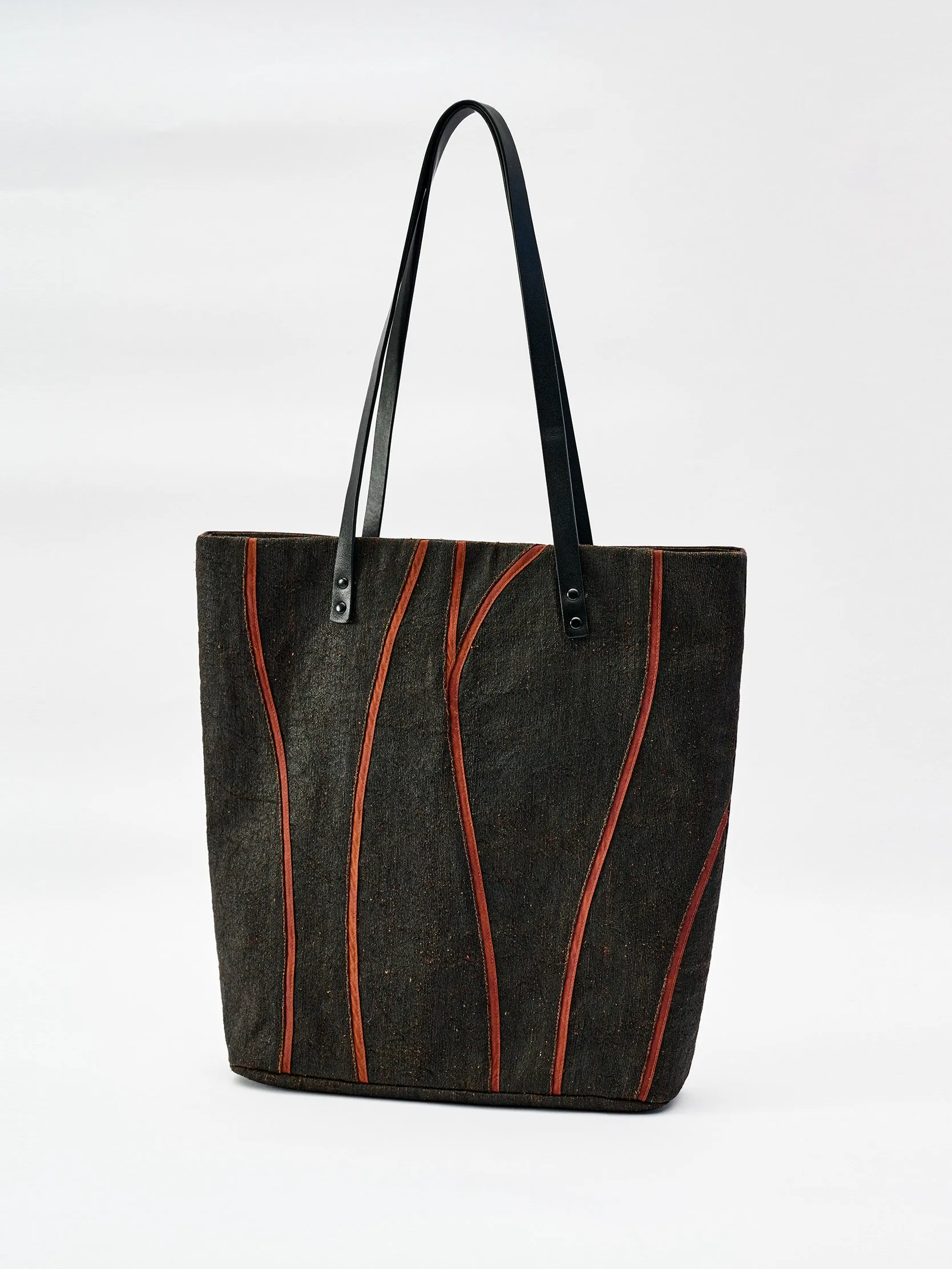 Yarn-dyed Gambiered Silk Curve Matching Unvarnished-mud Gambiered Silk Tote Bag