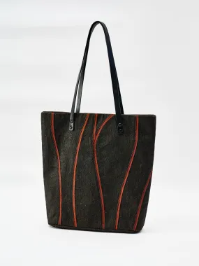 Yarn-dyed Gambiered Silk Curve Matching Unvarnished-mud Gambiered Silk Tote Bag