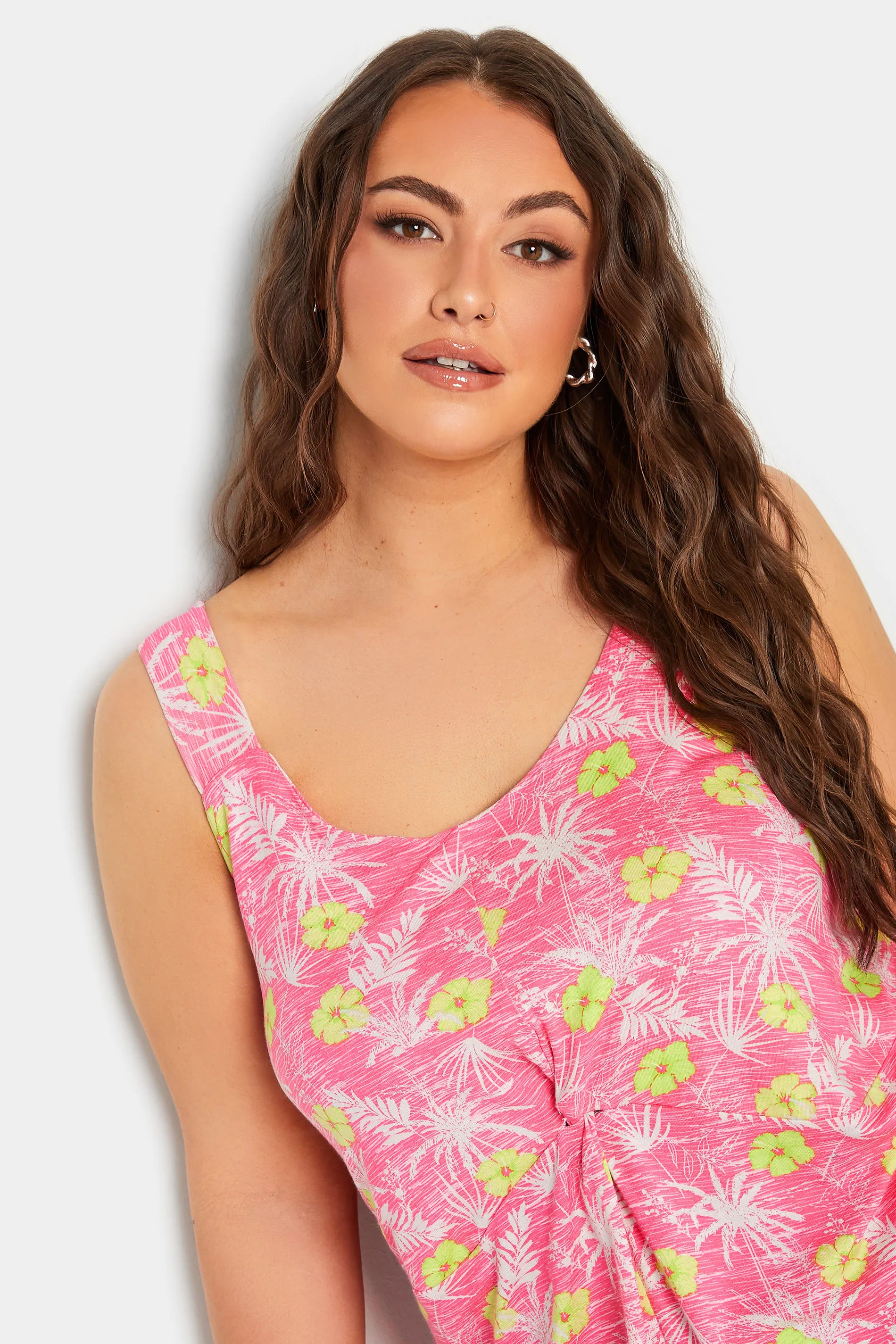 YOURS Curve Pink Tropical Print Tank Top