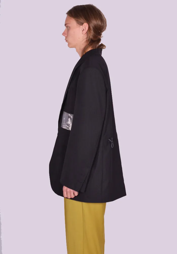 YUIKI SHIMOJI PATCHED BLAZER BLACK KIMONO GIRL