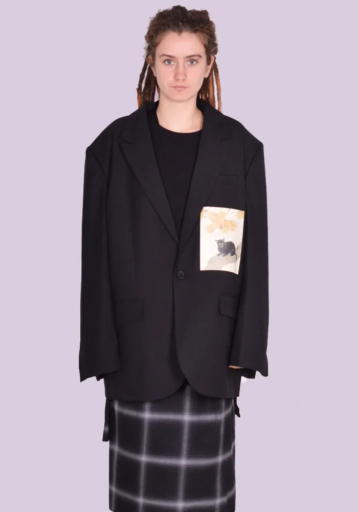 YUIKI SHIMOJI UNISEX PATCHED BLAZER BLACK TREECAT